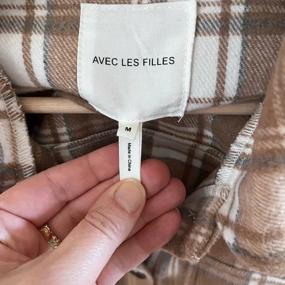 Avec Les Filles Tan Plaid Shirt - Picture 2 of 6
